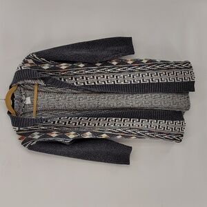 Northern Angel Charcoal Gray Native Aztec Western Boho Hooded Cardigan Sz Small